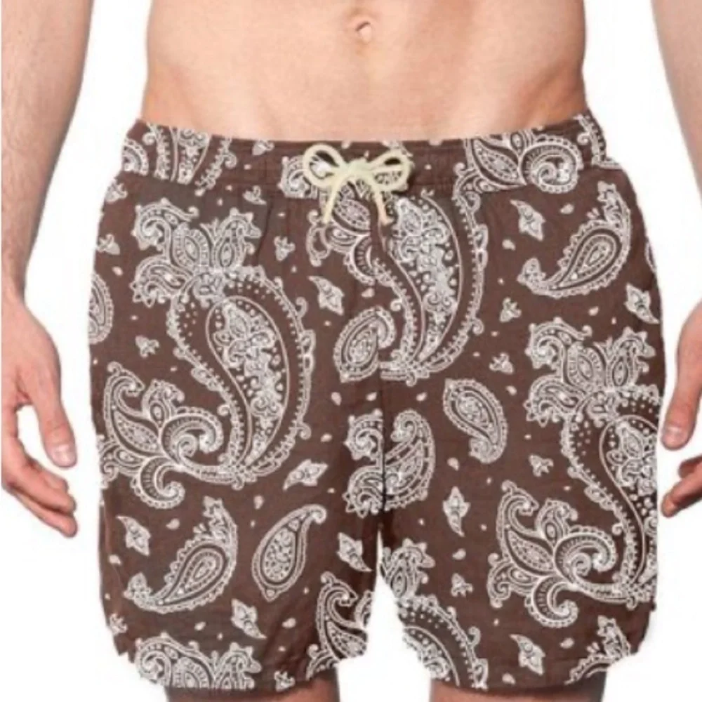 MC2 Saint Barth Men's Linen Swim Shorts With Paisley Print NWOT